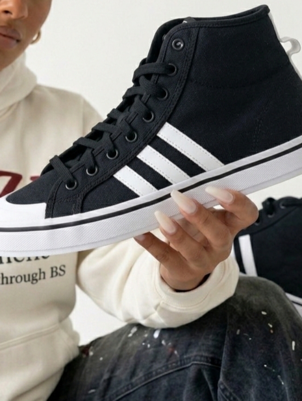 adidas Black and White High-Top Canvas Sneakers